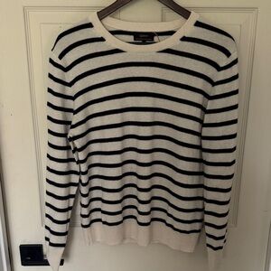 Quince Mongolian Cashmere Striped Crewneck Sweater